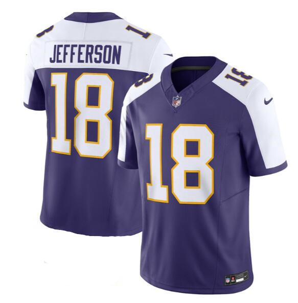 Men's Minnesota Vikings #18 Justin Jefferson Purple 2023 F.U.S.E. Vapor Limited Stitched Jersey